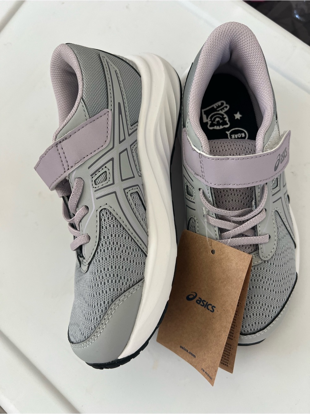 ASICS Kids' Gray and Lilac Lace & Hook-and-Loop Sneakers